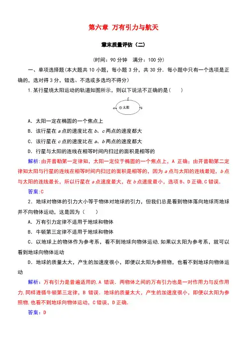 高中物理第六章万有引力与航天章末质量评估新人教版必修2(new)