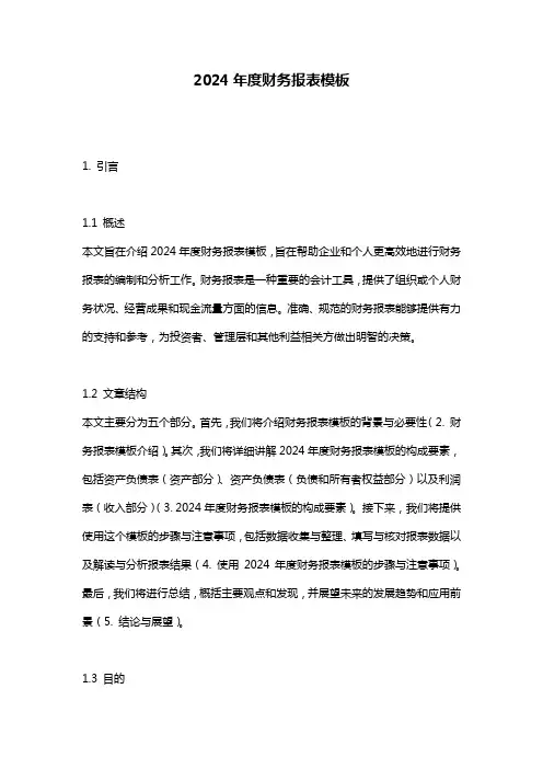 2024年度财务报表模板