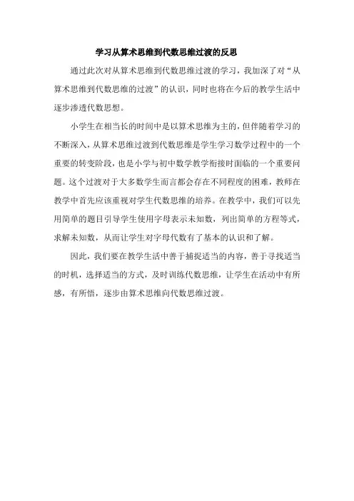 学习从算术思维到代数思维过渡的反思