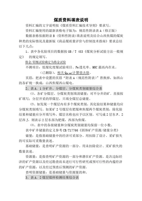 煤质资料汇编填写说明 (2)