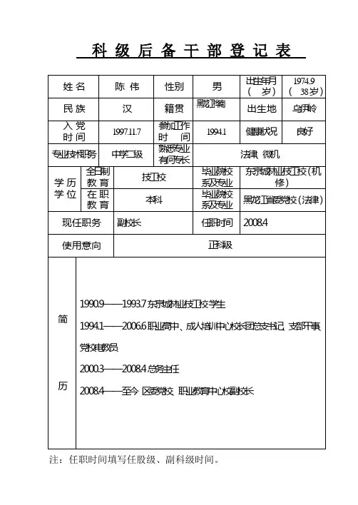 后备干部登记表