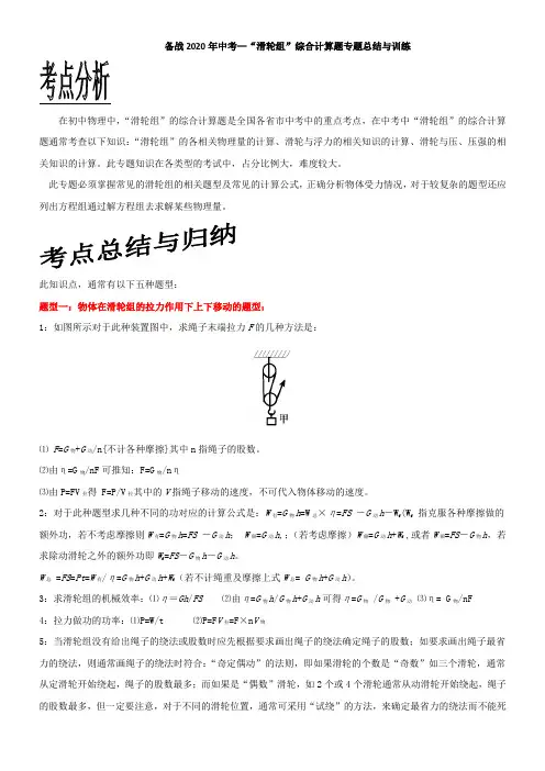 备战2020年中考—“滑轮组”综合计算题专题总结和训练