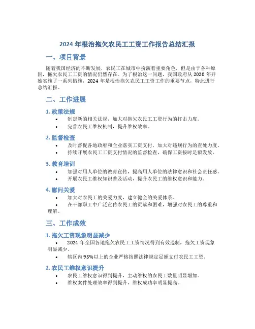 2024年根治拖欠农民工工资工作报告总结汇报