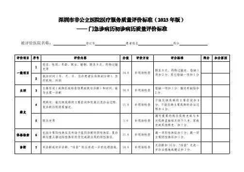 7.1门急诊病历初诊病历质量评价标准(1)