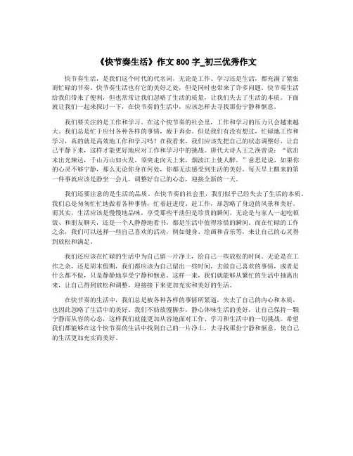 《快节奏生活》作文800字_初三优秀作文