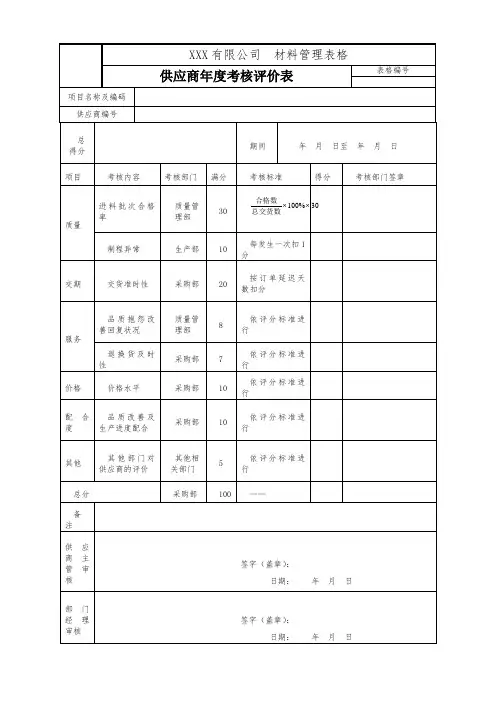 供应商年度考核评价表