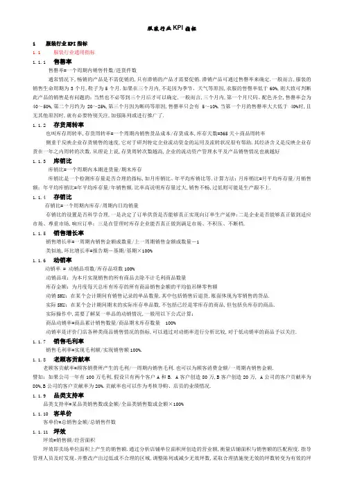 服装行业KPI指标