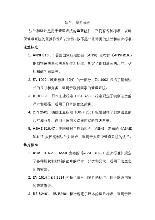 法兰、垫片标准