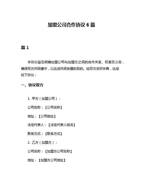 加盟公司合作协议6篇