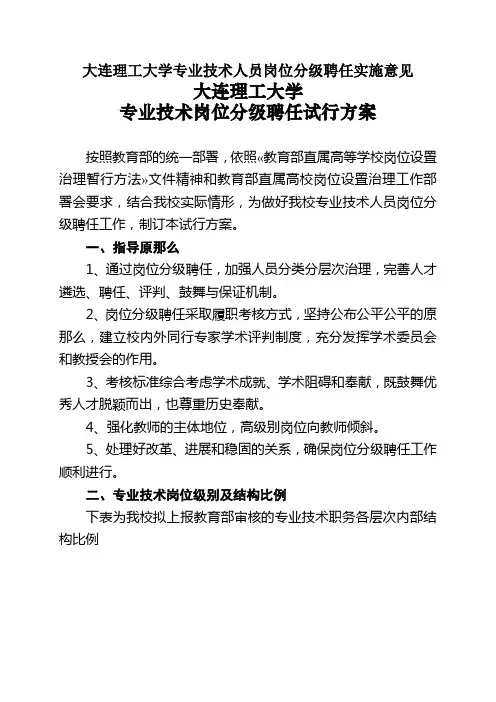 大连理工大学专业技术人员岗位分级聘任实施意见