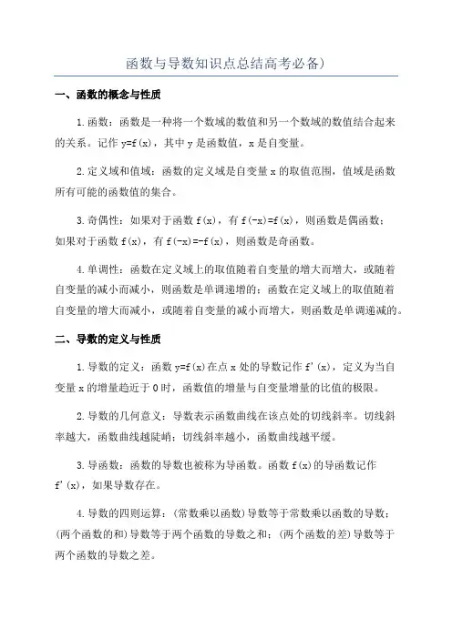 函数与导数知识点总结高考必备)