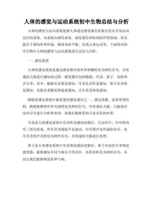 人体的感觉与运动系统初中生物总结与分析