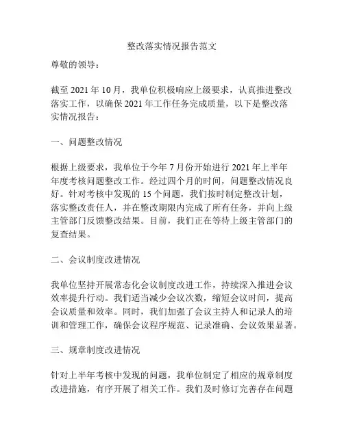 整改落实情况报告范文