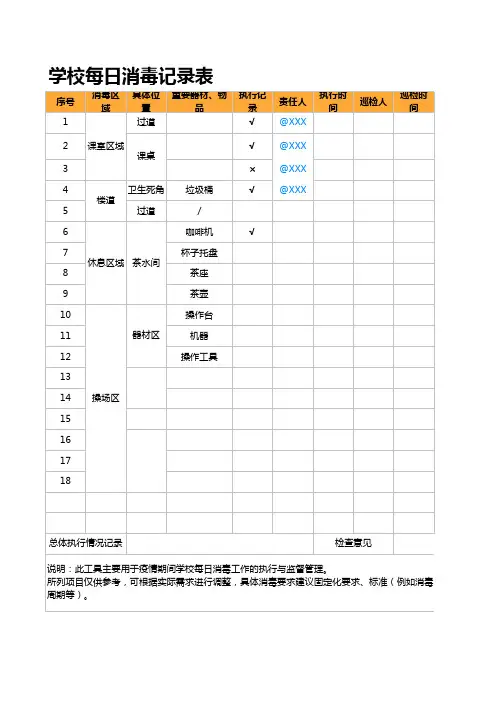 学校每日消毒记录表