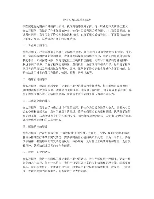 护士实习总结慎独精神