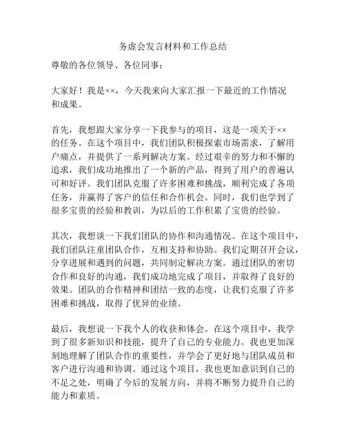 务虚会发言材料和工作总结