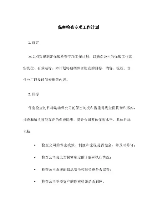保密检查专项工作计划