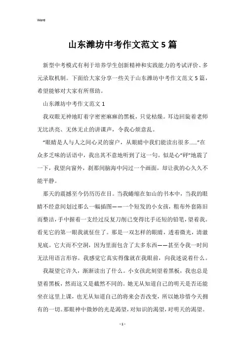 山东潍坊中考作文范文5篇