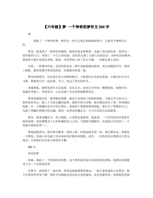 【六年级】梦 一个神奇的梦作文500字