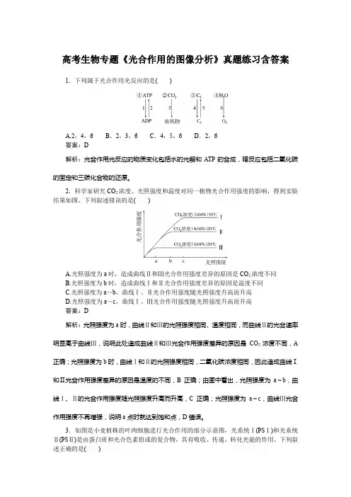 高考生物专题《光合作用的图像分析》真题练习含答案