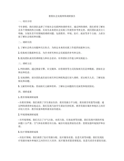 暑假社会实践网络调研报告