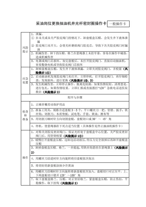 20采油岗位更换抽油机井光杆密封圈操作卡