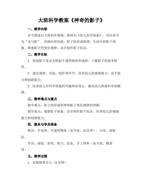 大班科学教案《神奇的影子》