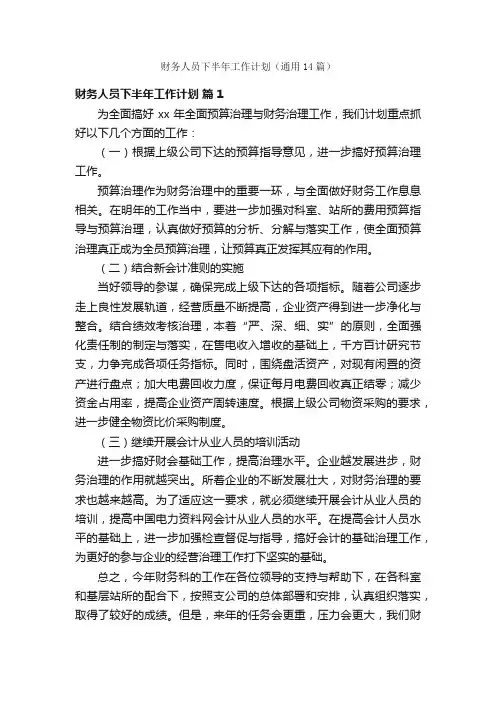 财务人员下半年工作计划（通用14篇）