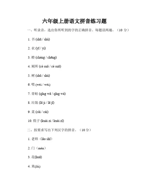 六年级上册语文拼音练习题