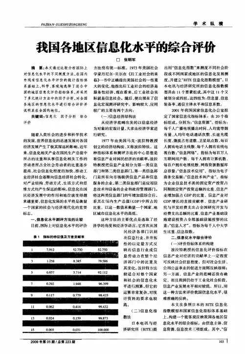 我国各地区信息化水平的综合评价