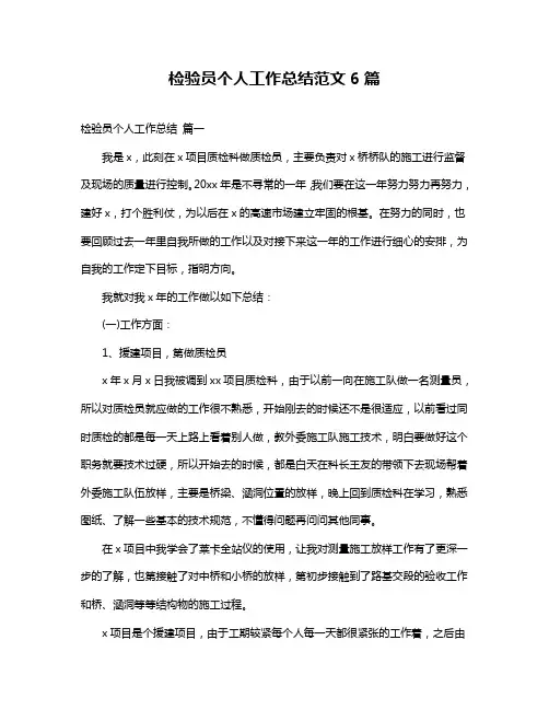 检验员个人工作总结范文6篇