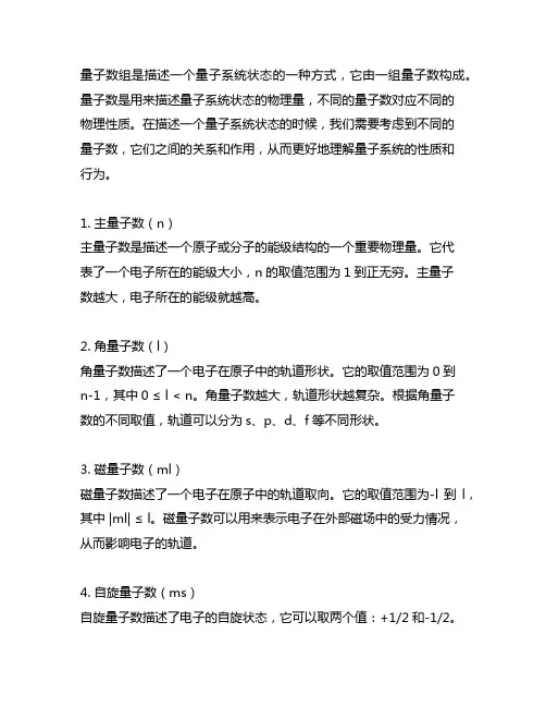 简述量子数组中各量子数的含义