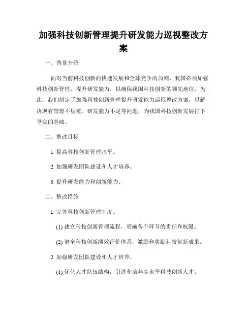 加强科技创新管理提升研发能力巡视整改方案