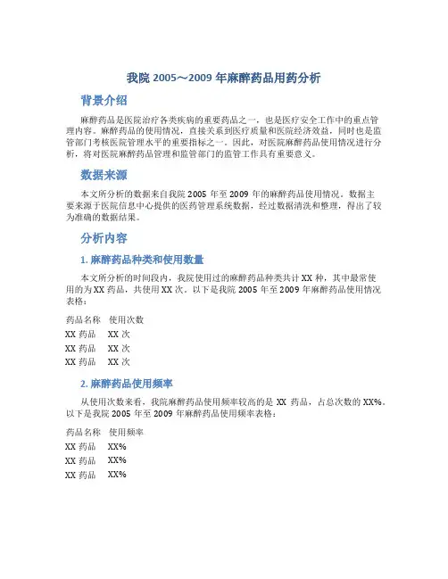 我院2005～2009年麻醉药品用药分析