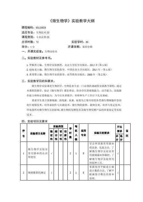 《微生物学》实验教学大纲
