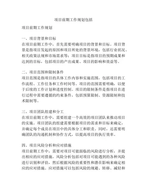 项目前期工作规划包括
