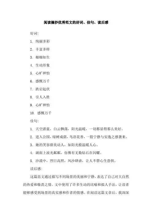 阅读摘抄优秀范文的好词、佳句、读后感