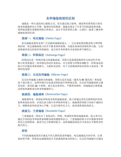 各种瑜伽流派的区别