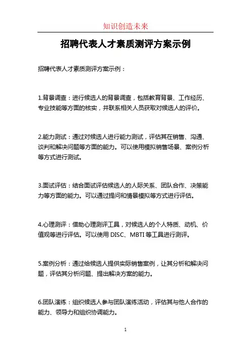 招聘代表人才素质测评方案示例
