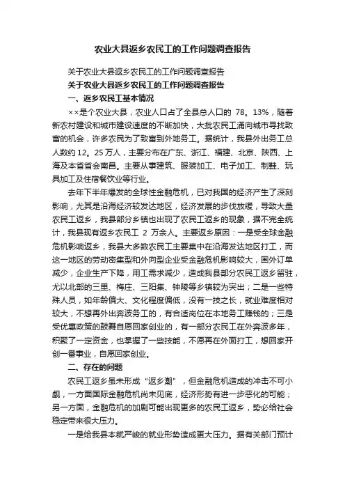 关于农业大县返乡农民工的工作问题调查报告