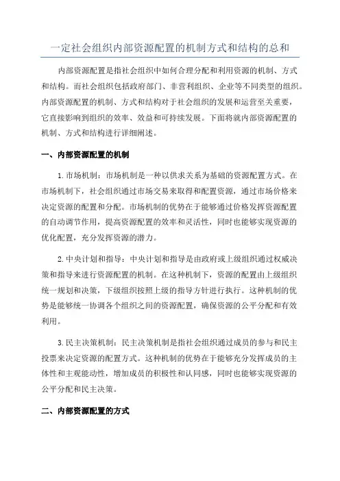 一定社会组织内部资源配置的机制方式和结构的总和
