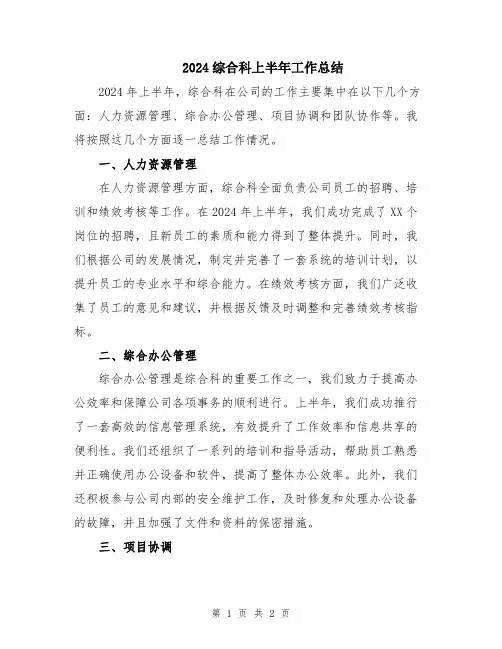 2024综合科上半年工作总结