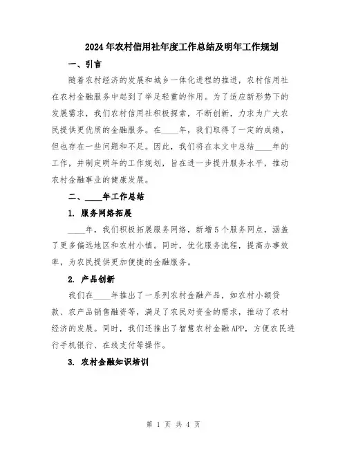 2024年农村信用社年度工作总结及明年工作规划