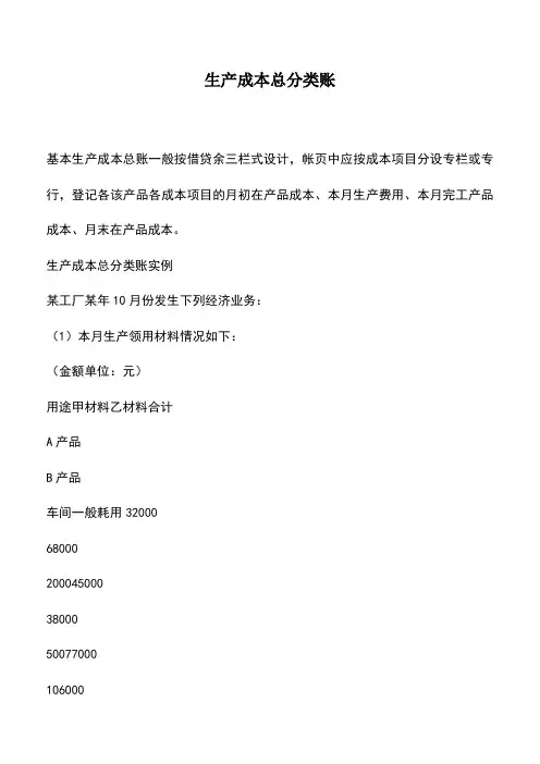 会计实务：生产成本总分类账