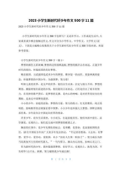 2023小学生新时代好少年作文500字11篇