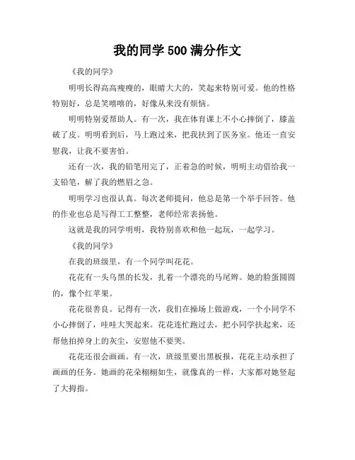 我的同学500满分作文