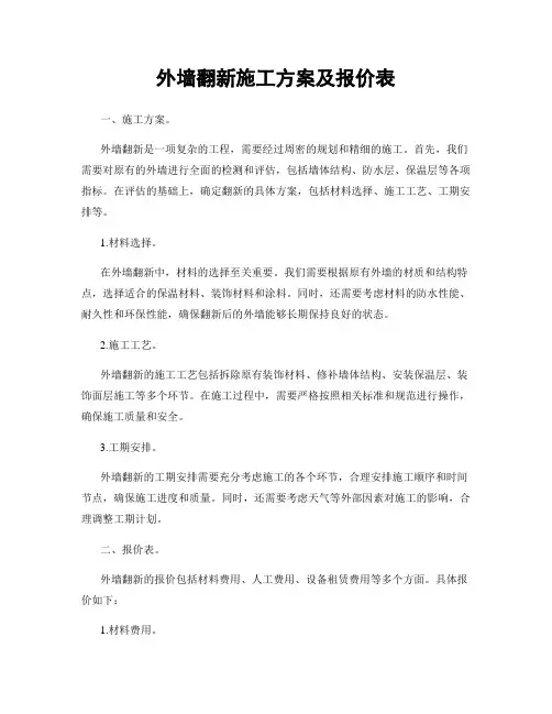 外墙翻新施工方案及报价表