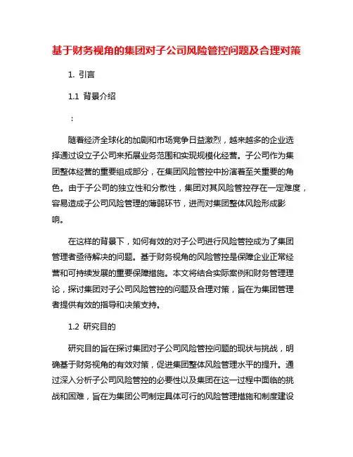基于财务视角的集团对子公司风险管控问题及合理对策