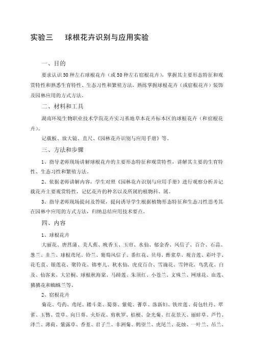 球根花卉识别与应用实验实验