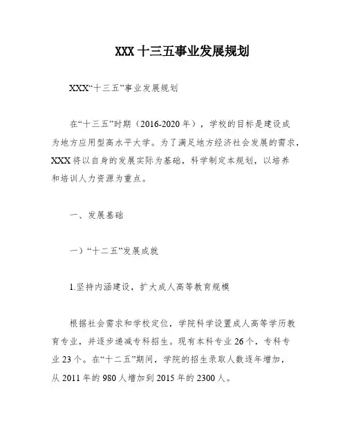 XXX十三五事业发展规划